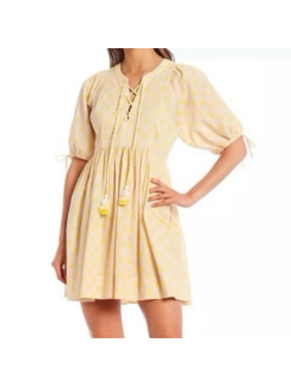 Chelsea & Violet Pale Yellow Tie-Front Babydoll Mini Dress